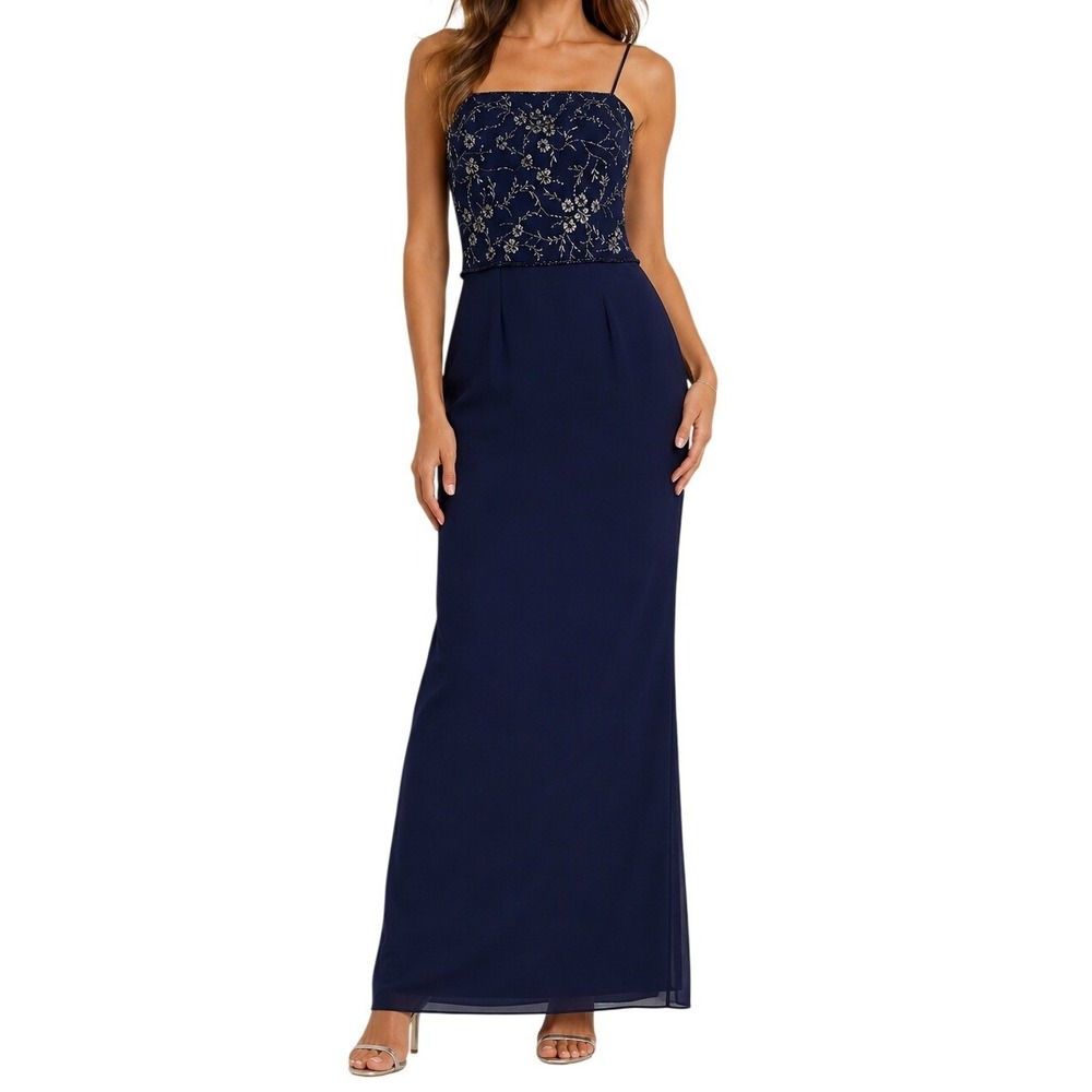 Montage by Mon Cheri Navy Blue Beaded Floral Maxi Dress And Bolero Jacket 8 - Picture 2 of 10